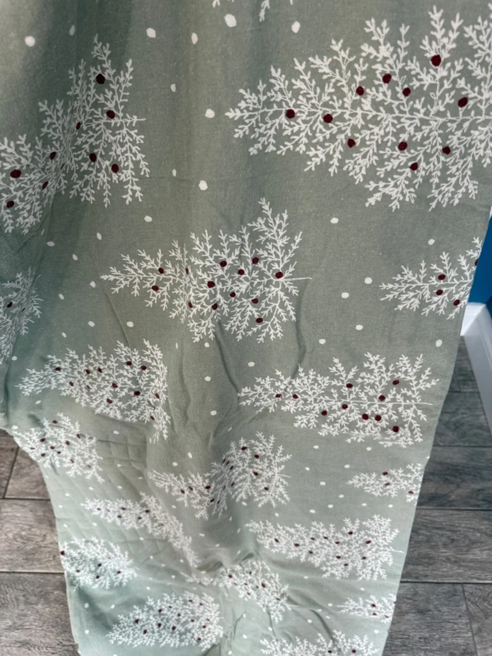 The Company Store Sage Green Duvet Cover with White Snowflake Motif